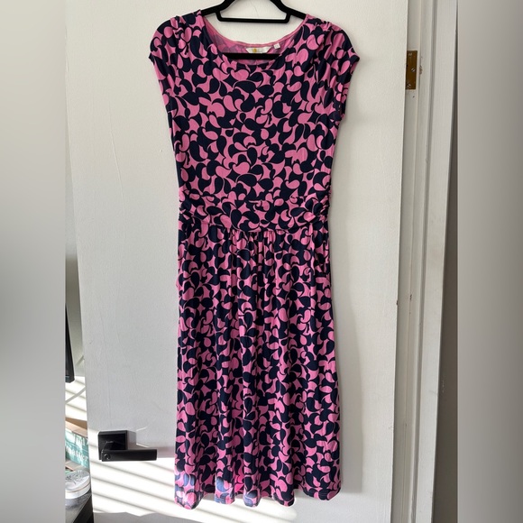 Boden Elisa Empire Dress Women Sz 6L Pink Midi Crewneck Cap sleeve Jersey Preppy - Picture 2 of 10